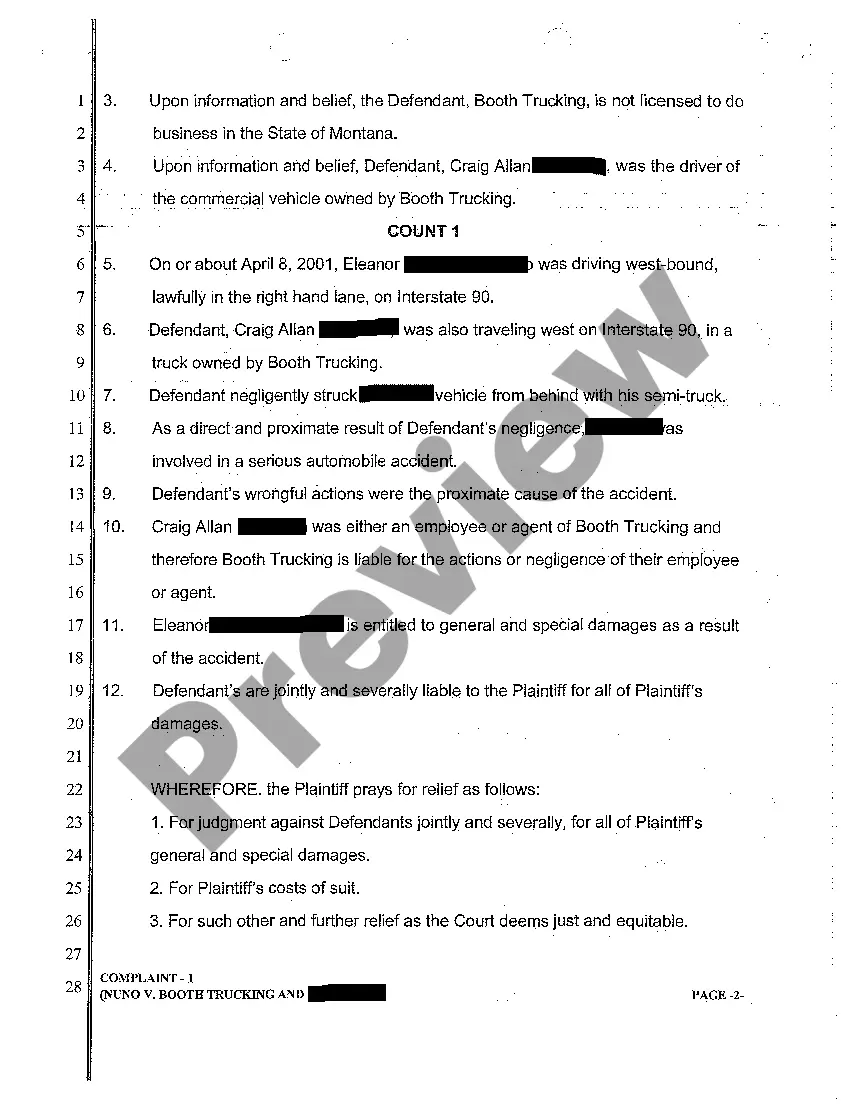 Preview A01 Complaint and Demand for Jury Trial regarding Auto Accident