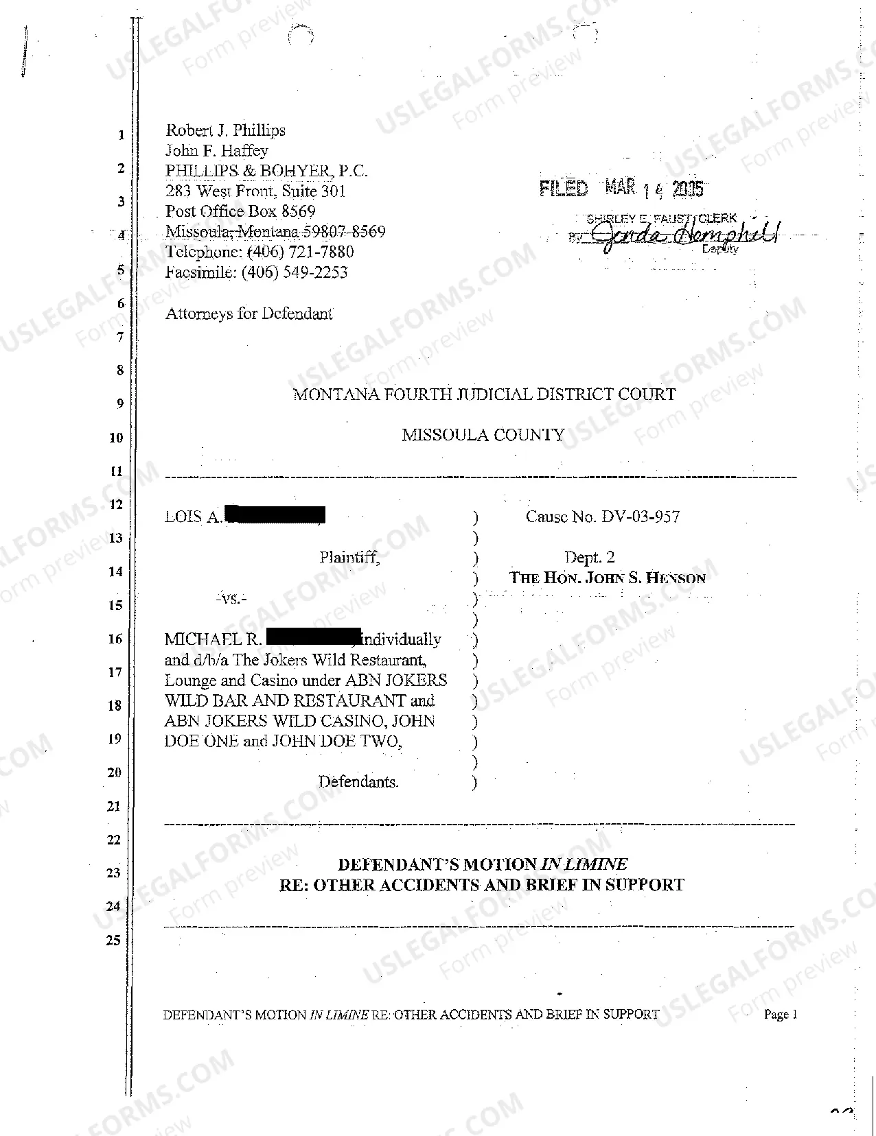 Preview A03 Plaintiff's Motion in Opposition to Defendant's Motion in Limine as to Other Accidents