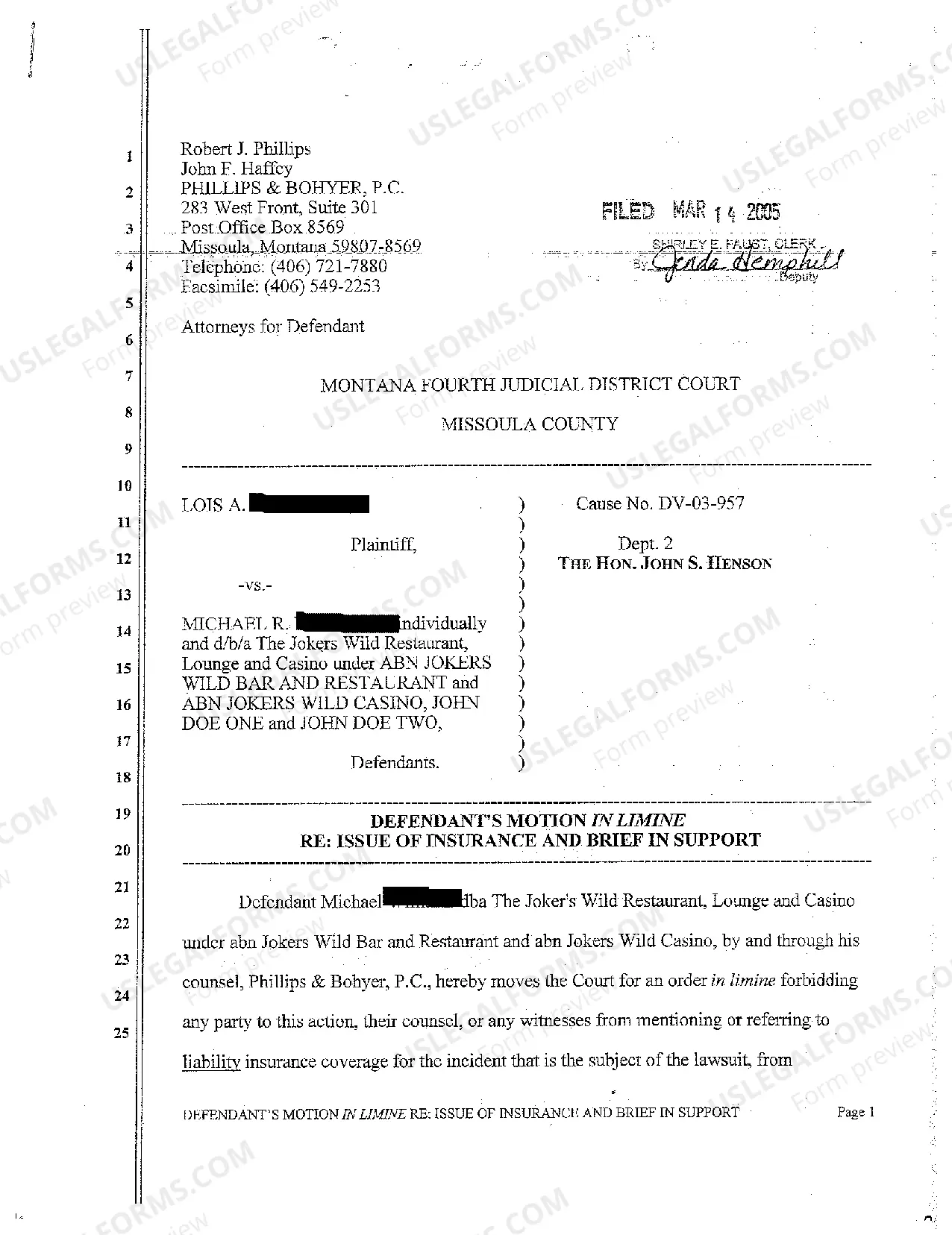 Preview A03 Plaintiff's Motion in Opposition to Defendant's Motion in Limine as to Other Accidents