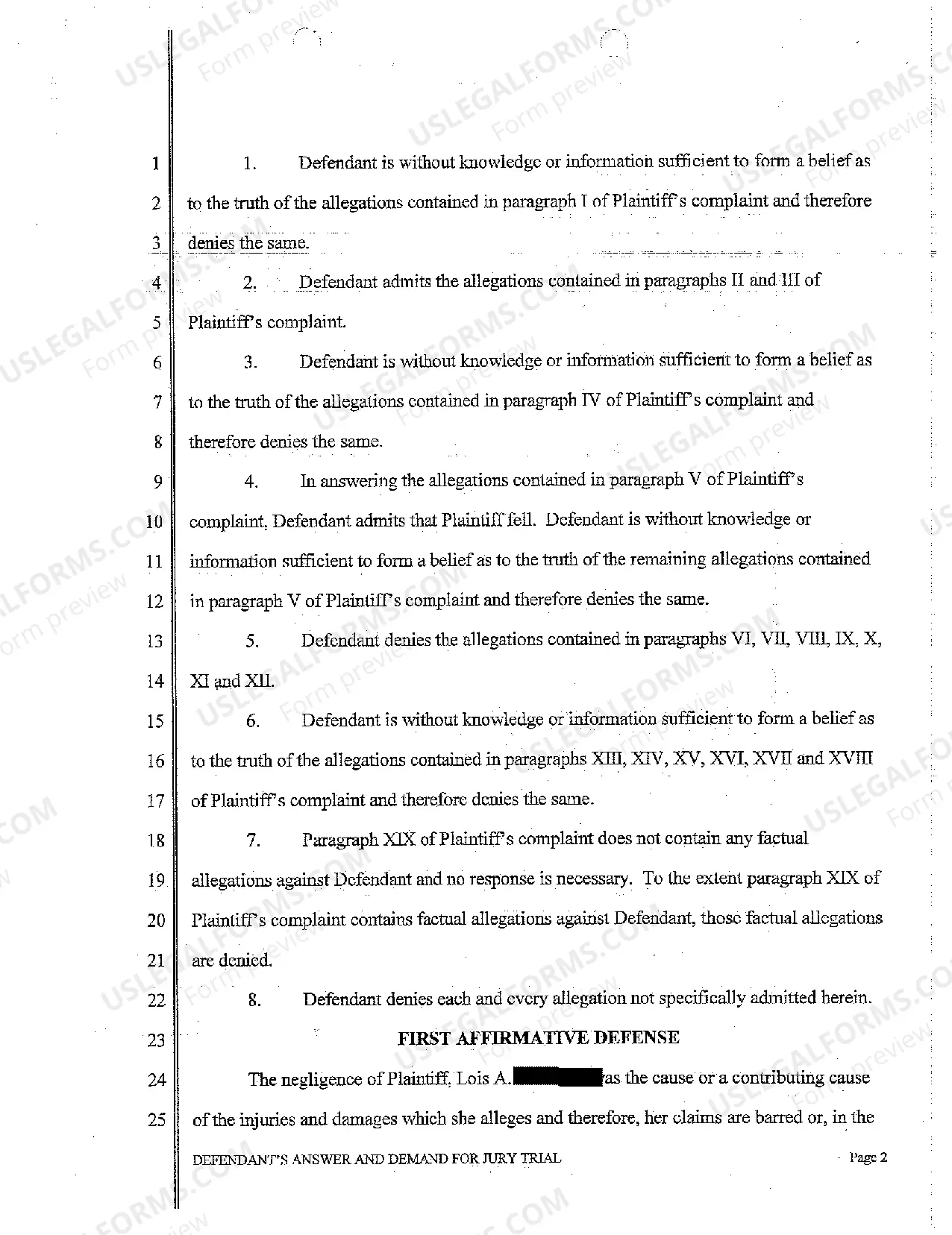 Preview A02 Defendants Answer and Demand for Jury Trial