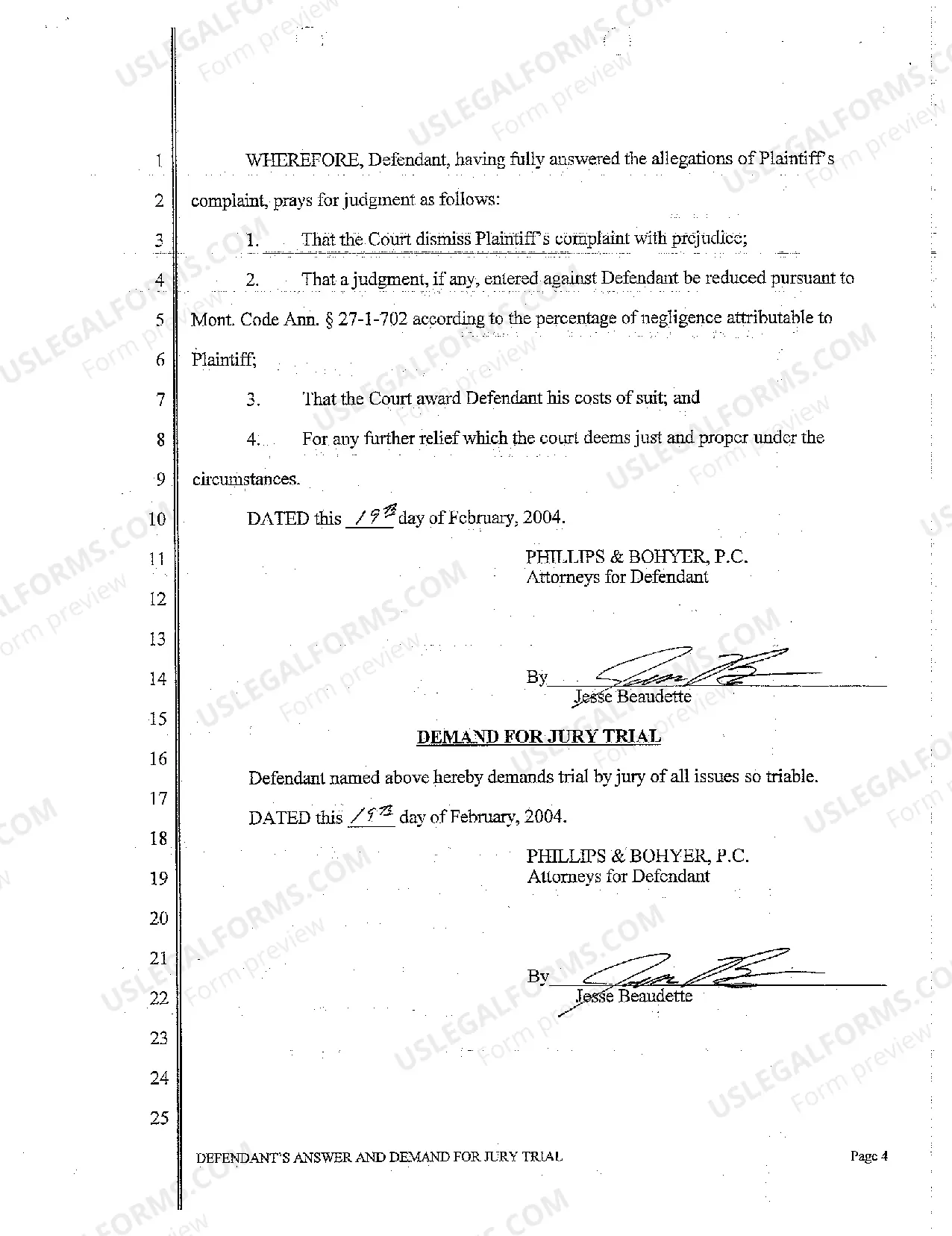 Preview A02 Defendants Answer and Demand for Jury Trial