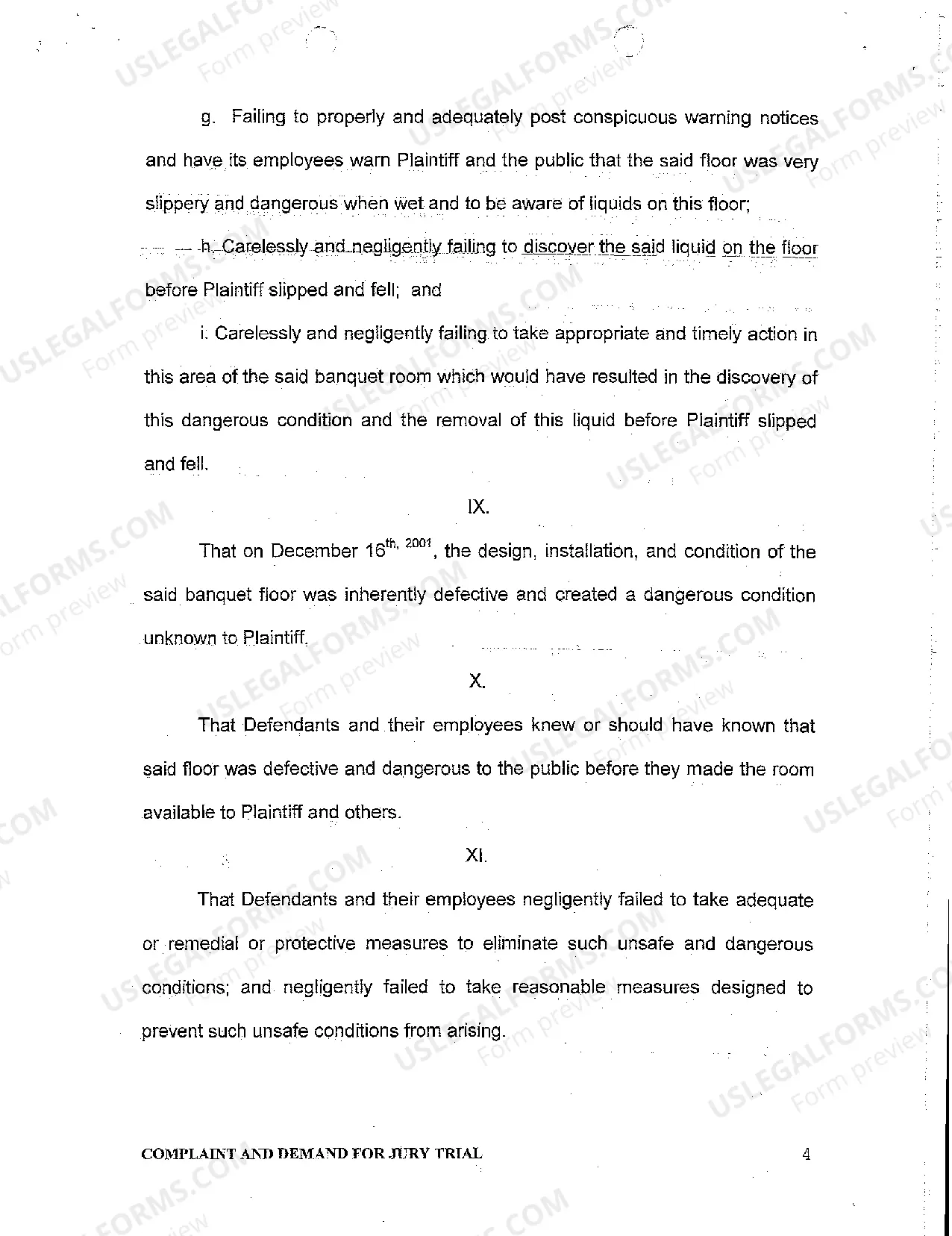Preview A01 Complaint and Demand for Jury Trial regarding Slip and Fall