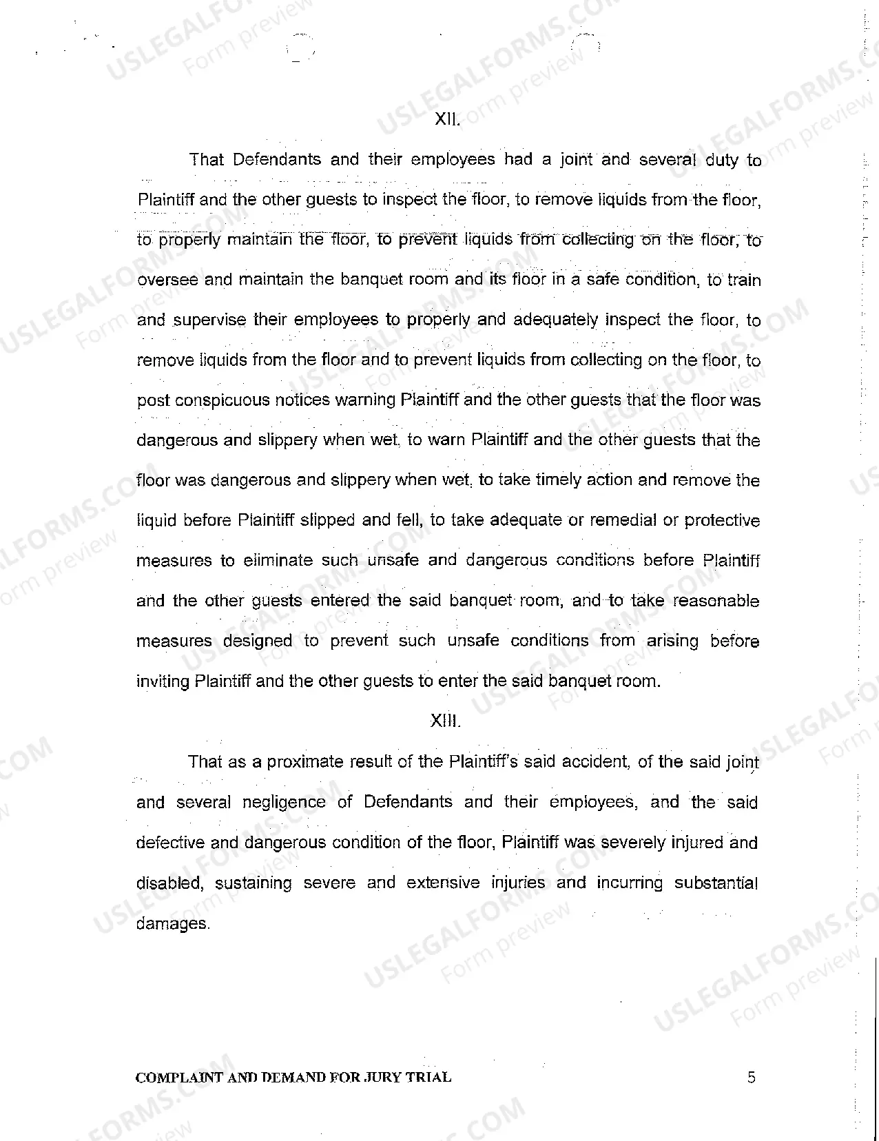 Preview A01 Complaint and Demand for Jury Trial regarding Slip and Fall