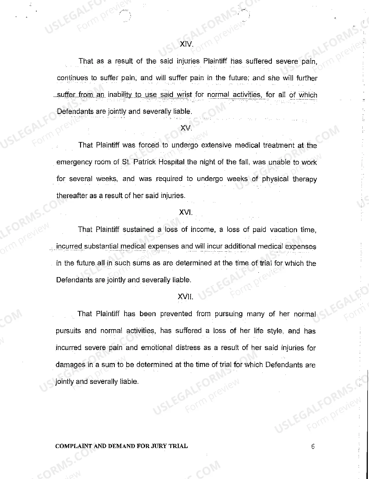 Preview A01 Complaint and Demand for Jury Trial regarding Slip and Fall