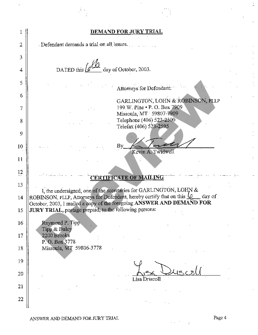 Get A03 Answer and Demand for Jury Trial Preview A03 Answer and Demand for Jury Trial