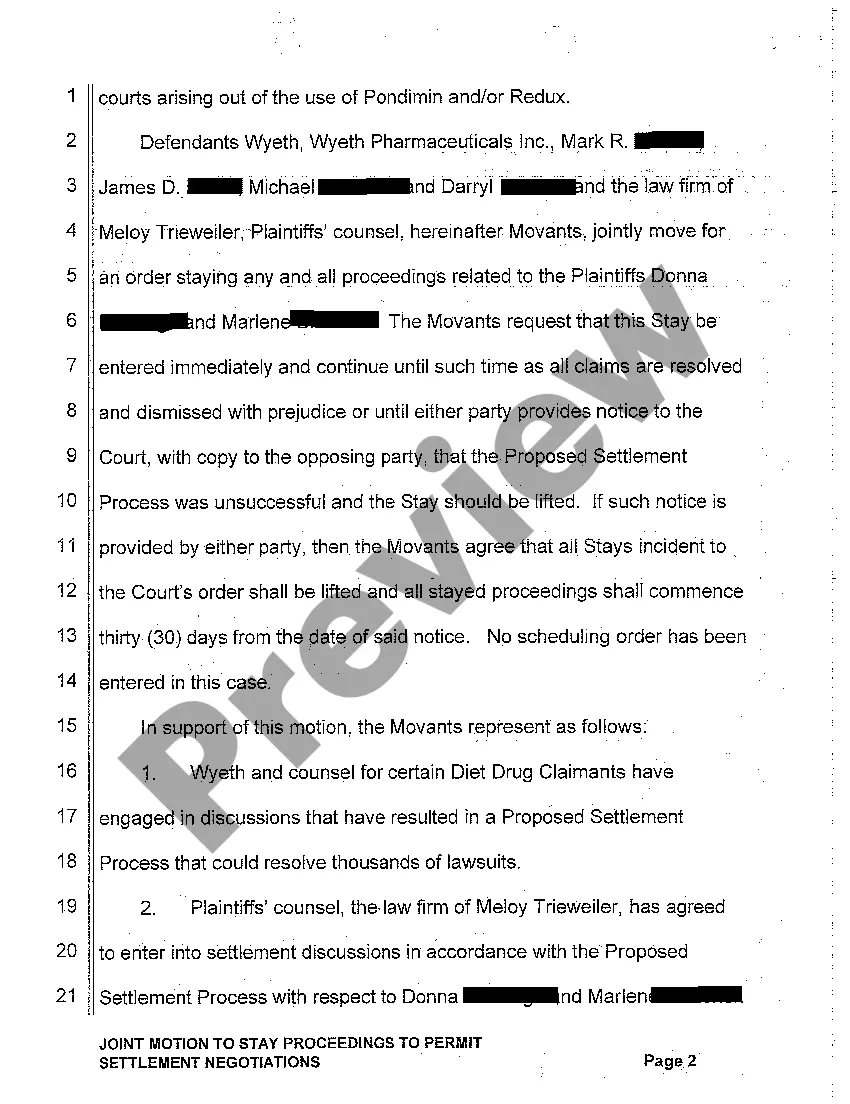 Preview A02 Joint Motion to Stay Proceedings to Permit Settlement Negotiations