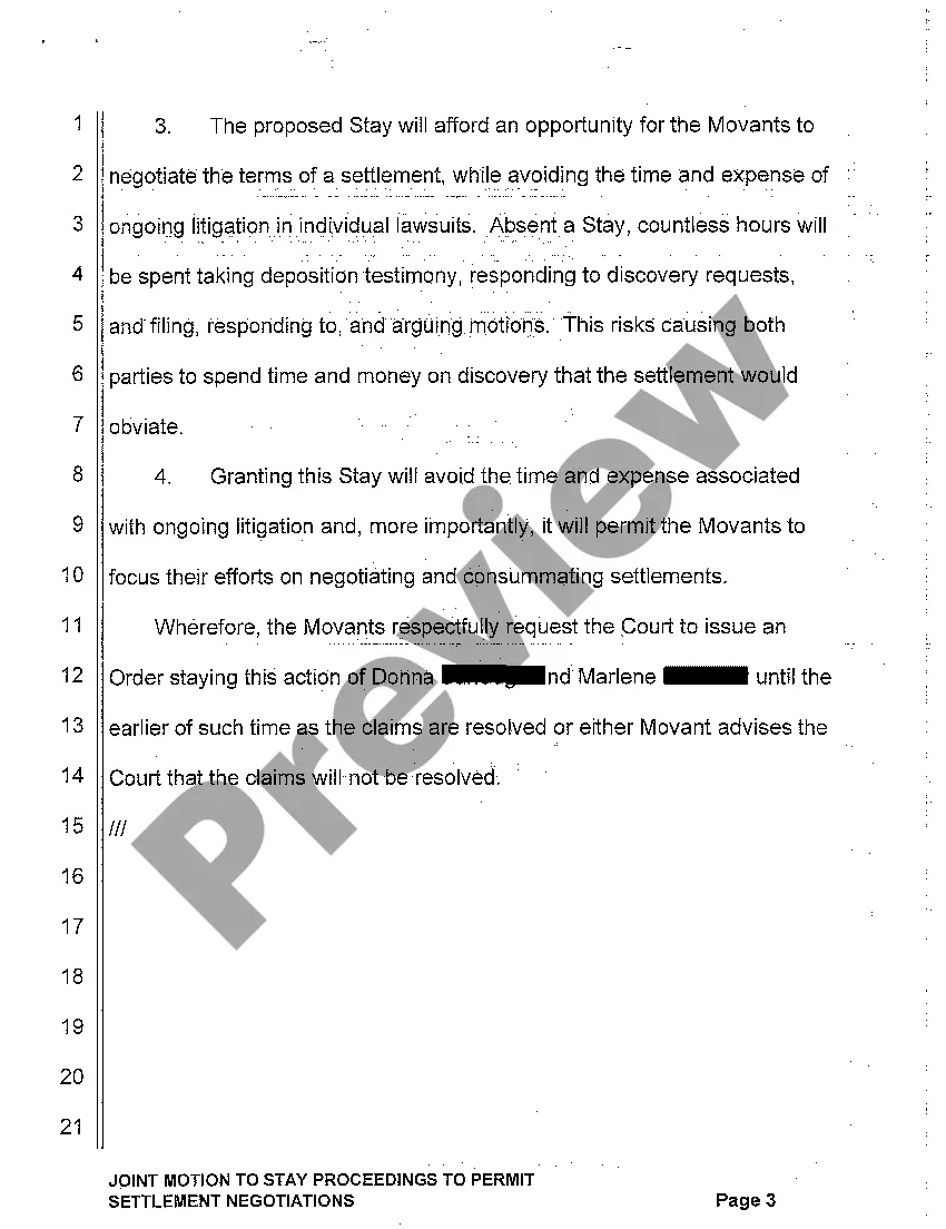Preview A02 Joint Motion to Stay Proceedings to Permit Settlement Negotiations