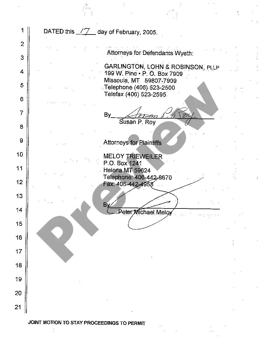 Preview A02 Joint Motion to Stay Proceedings to Permit Settlement Negotiations