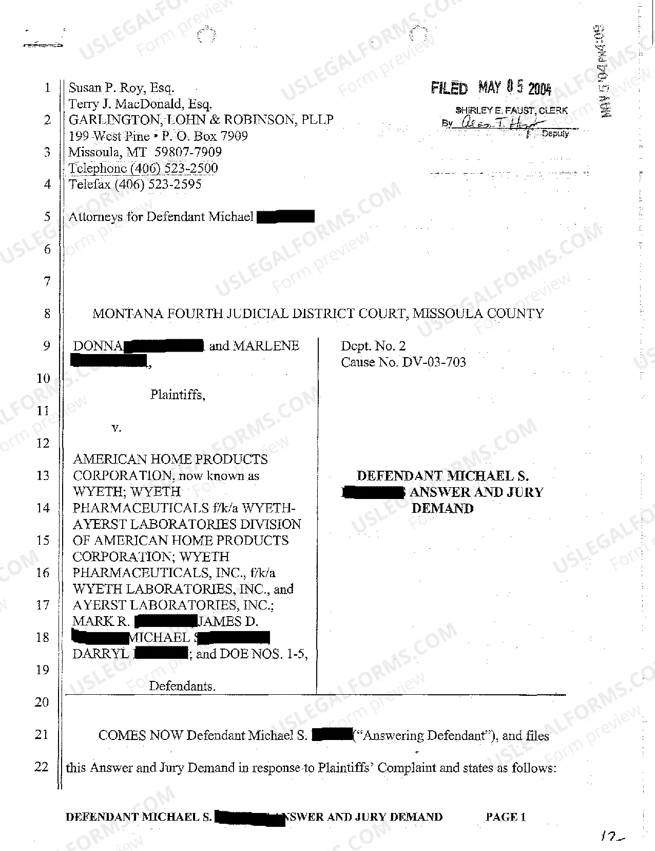 Preview A01 Defendant's Answer and Jury Demand