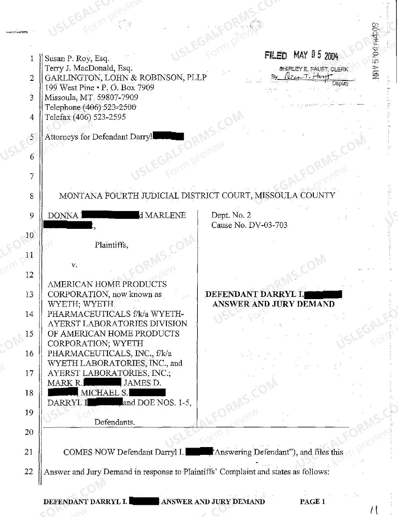 Preview A01 Defendant's Answer and Jury Demand