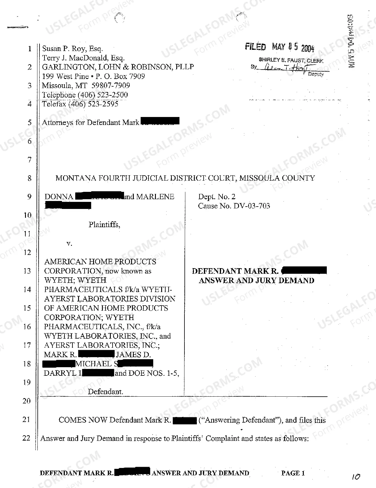 Preview A01 Defendant's Answer and Jury Demand