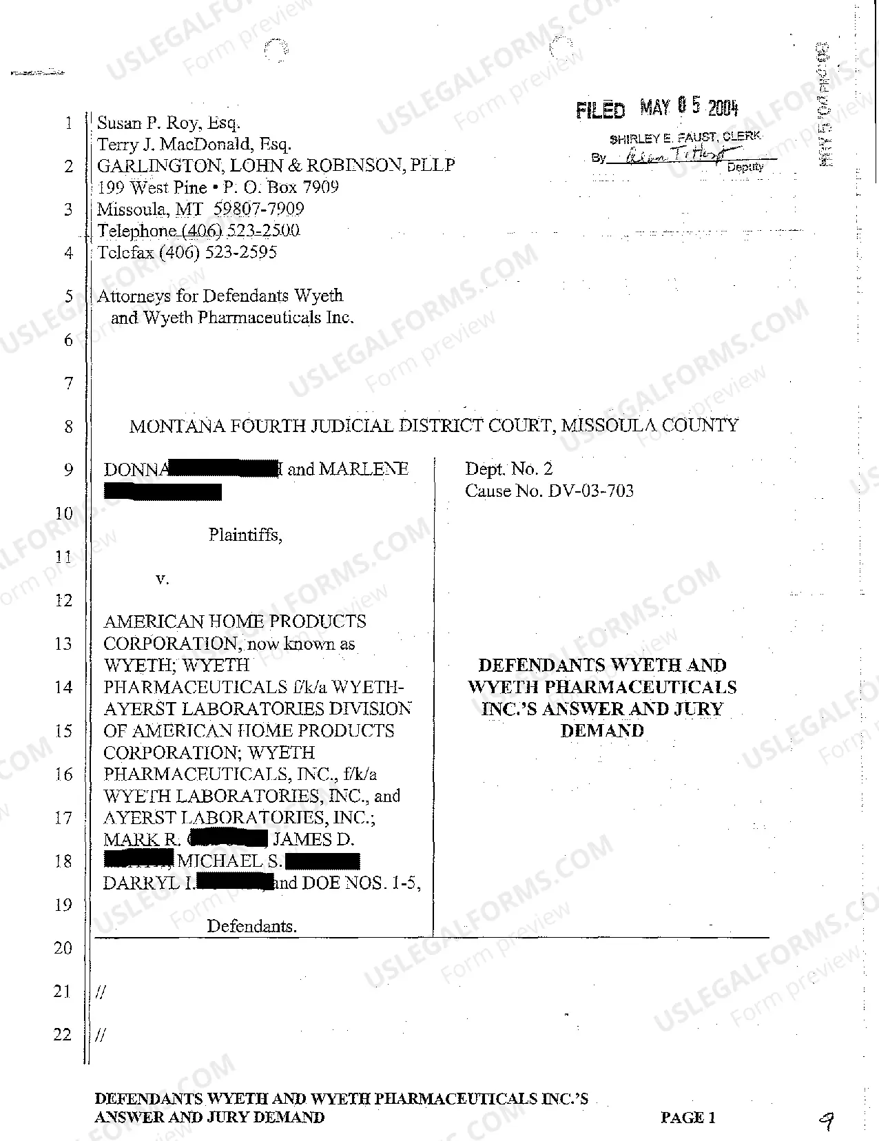 Preview A01 Defendant's Answer and Jury Demand