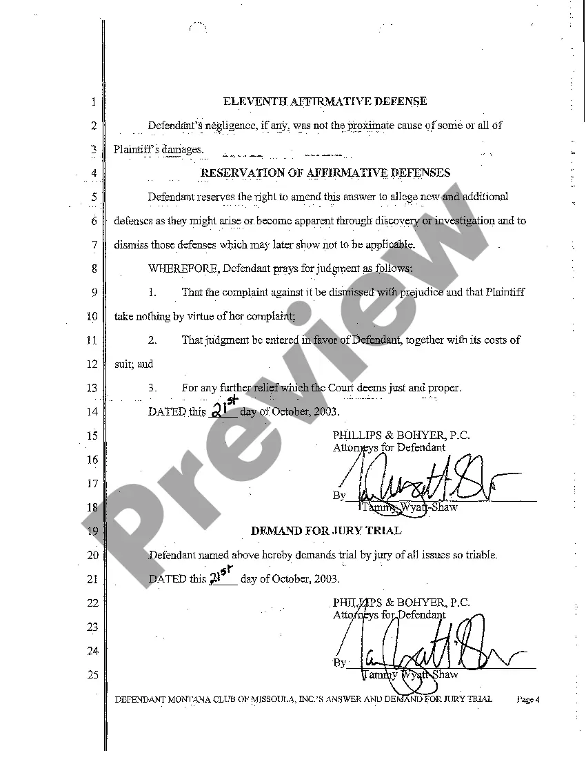 Preview A02 Defendant's Answer and Demand for Jury Trial