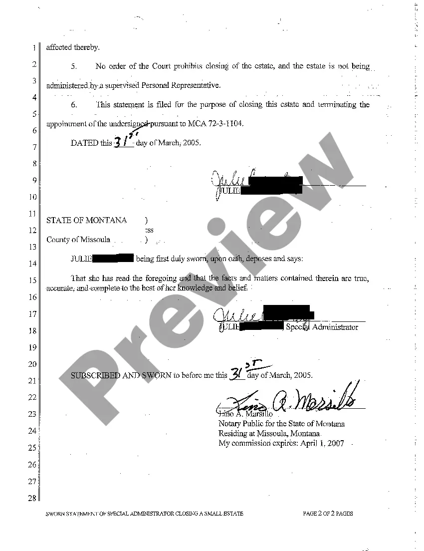 Get A03 Sworn Statement of Special Administrator Closing a Small Estate Preview A03 Sworn Statement of Special Administrator Closing a Small Estate