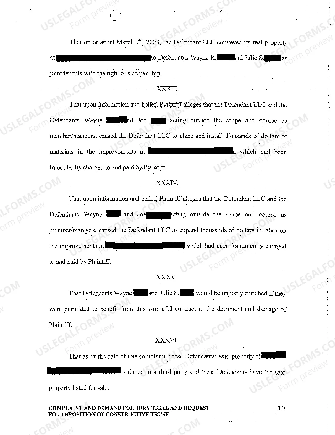 Preview A01 Complaint and Demand for Jury Trial and Request for Imposition of Constructive Trust