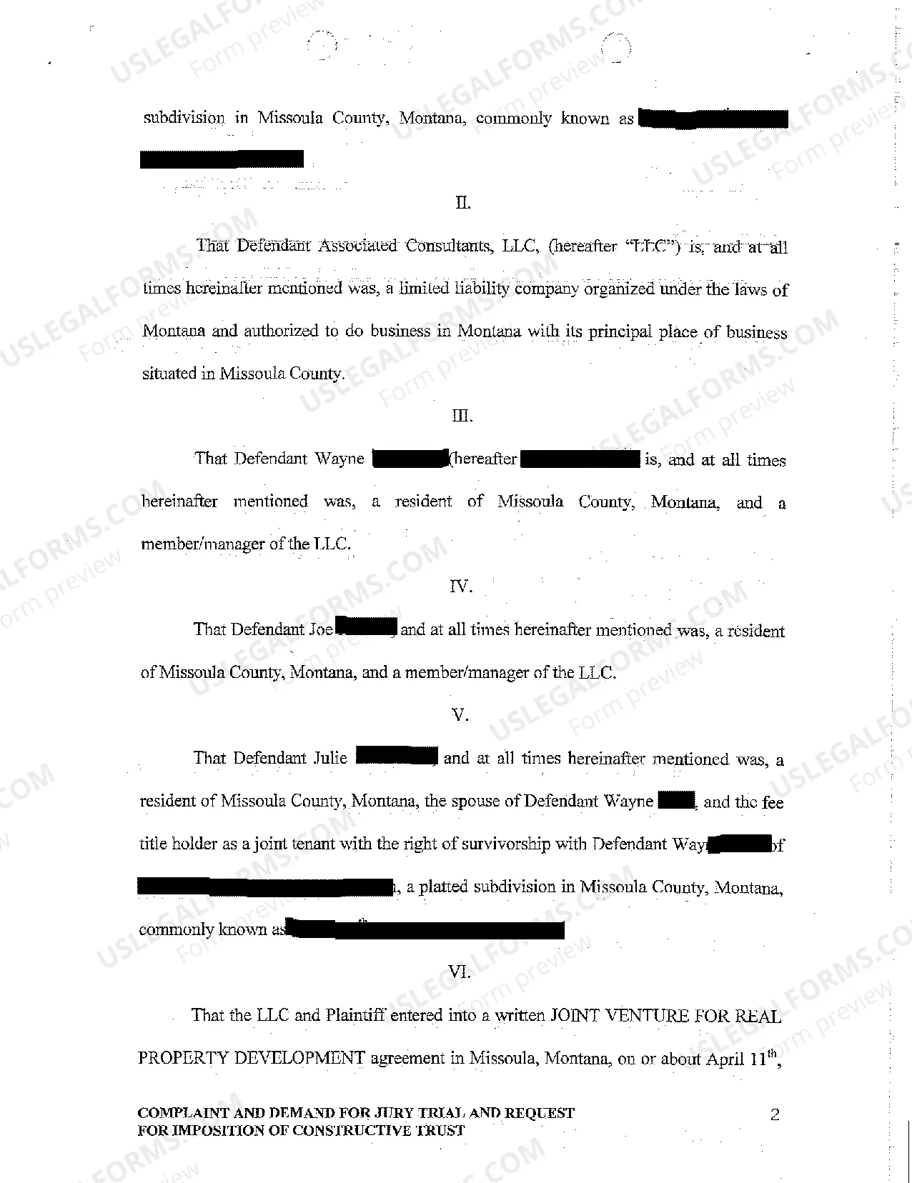 Preview A01 Complaint and Demand for Jury Trial and Request for Imposition of Constructive Trust
