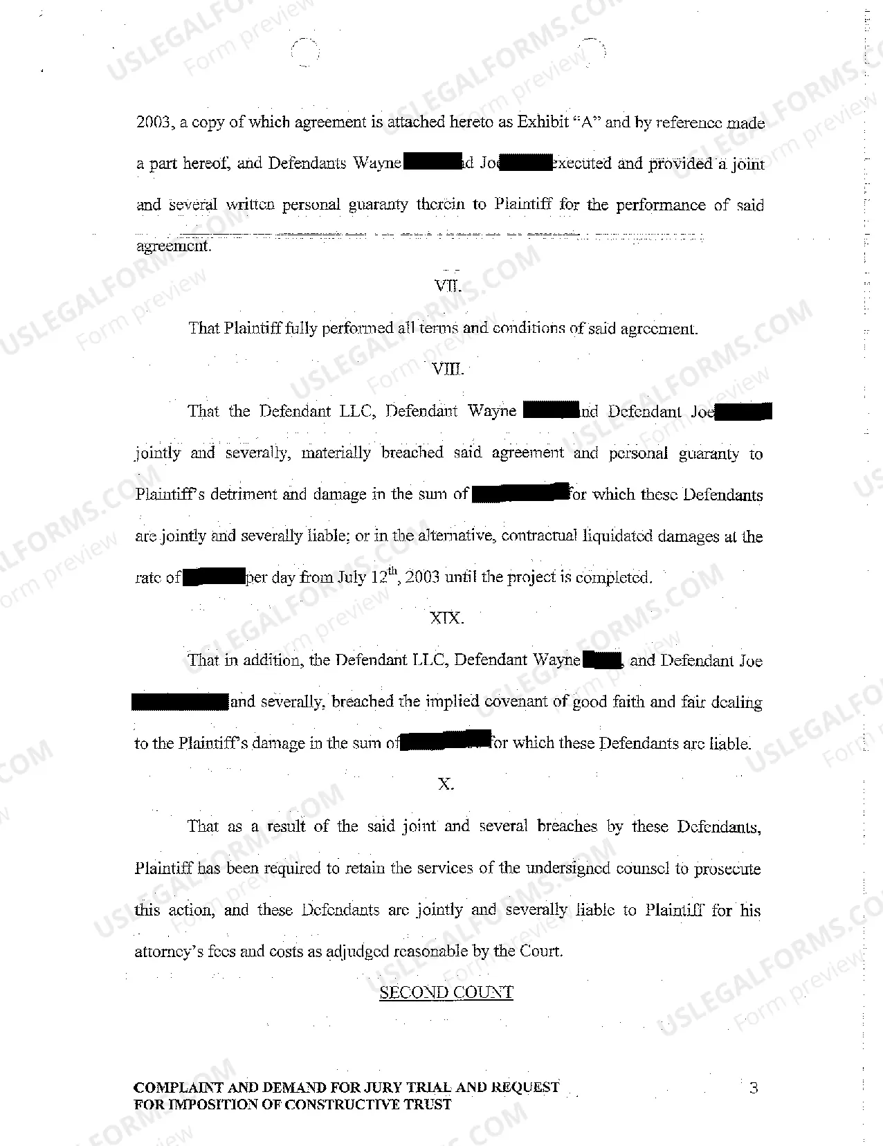 Preview A01 Complaint and Demand for Jury Trial and Request for Imposition of Constructive Trust