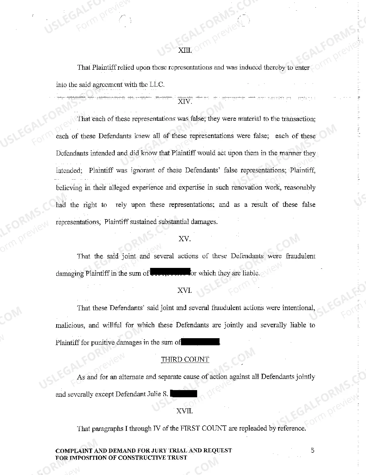 Preview A01 Complaint and Demand for Jury Trial and Request for Imposition of Constructive Trust