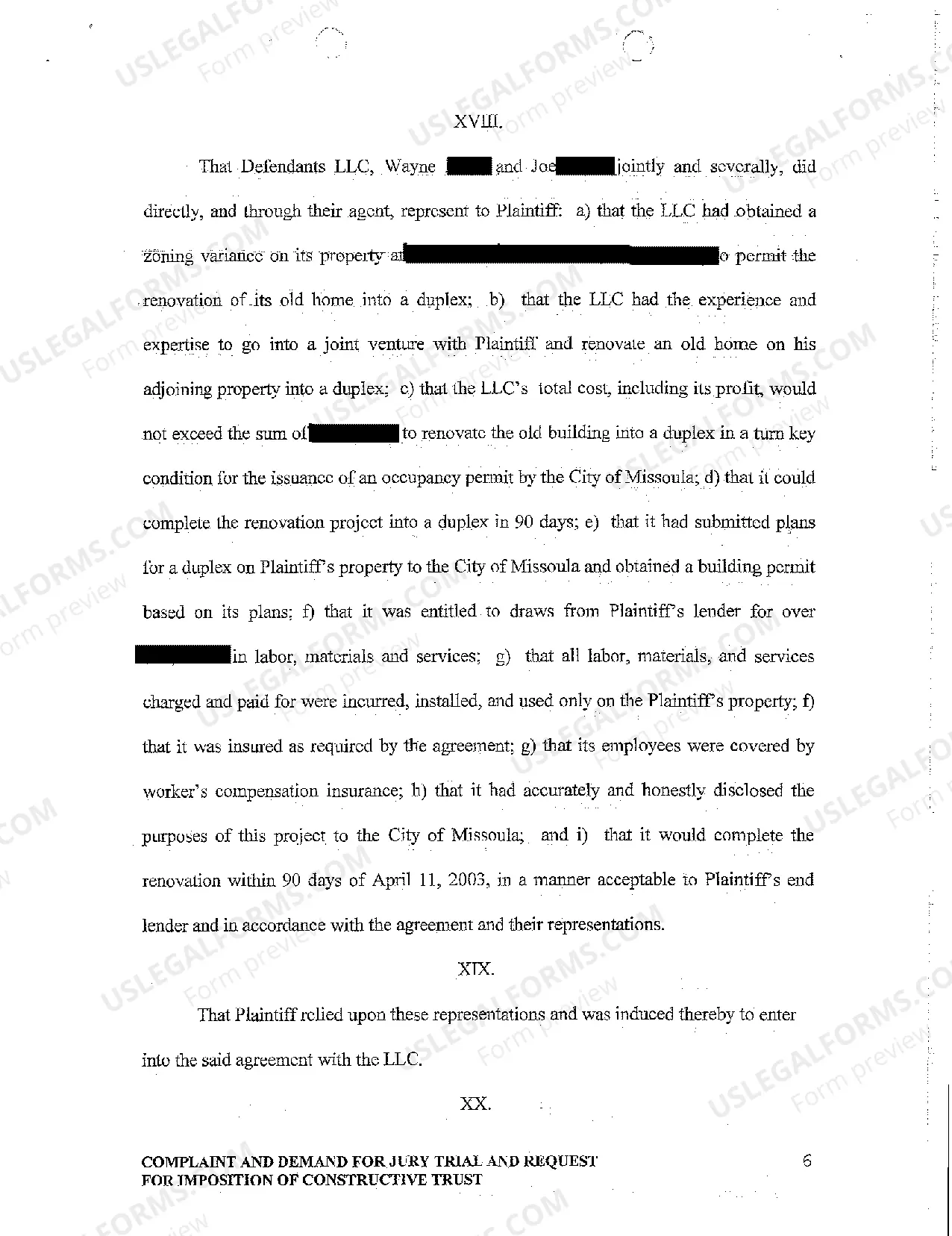 Preview A01 Complaint and Demand for Jury Trial and Request for Imposition of Constructive Trust