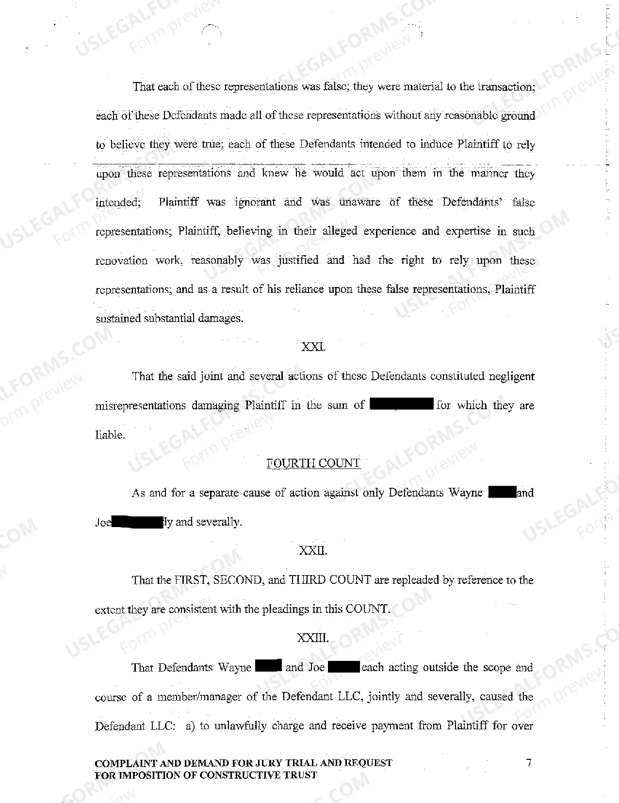 Preview A01 Complaint and Demand for Jury Trial and Request for Imposition of Constructive Trust