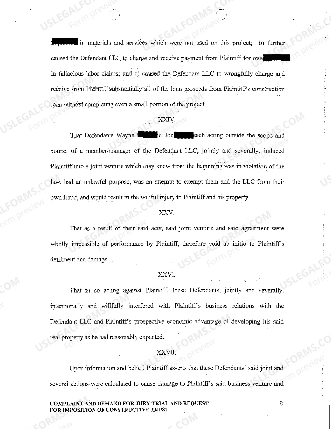 Preview A01 Complaint and Demand for Jury Trial and Request for Imposition of Constructive Trust
