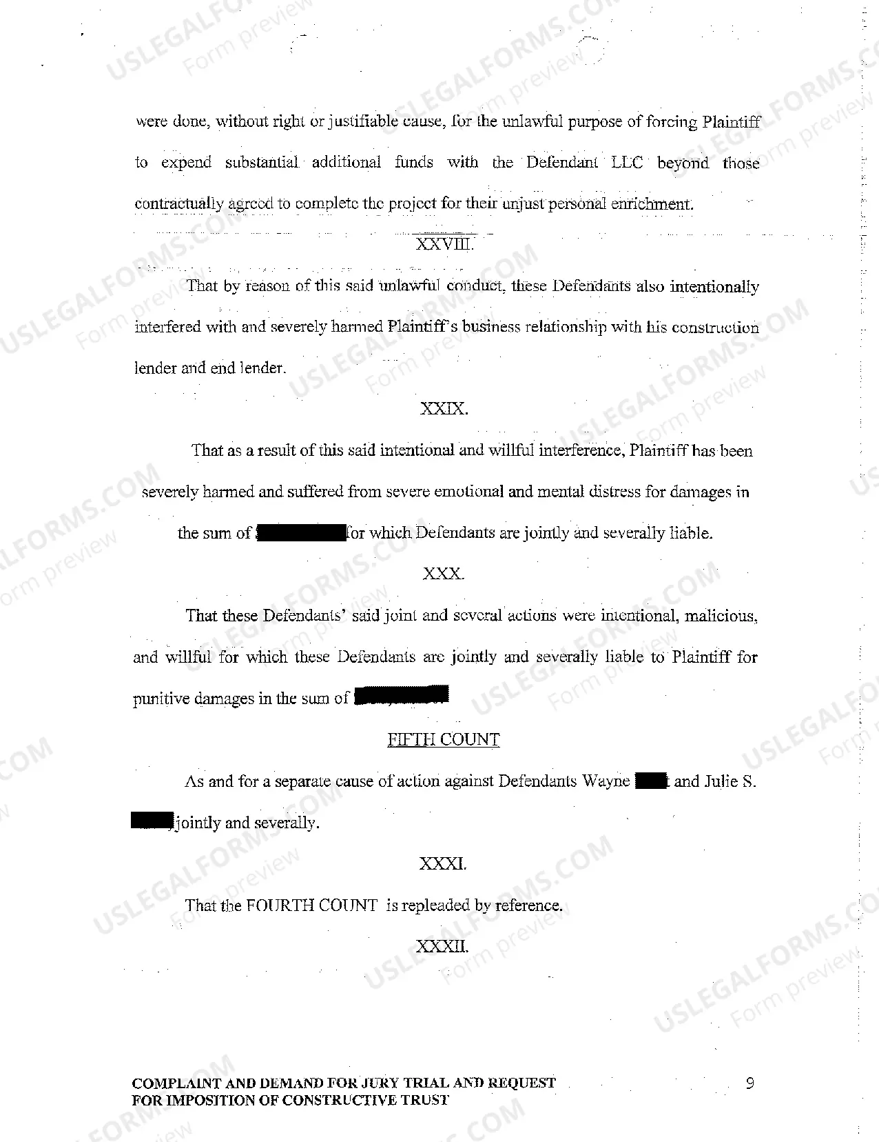 Preview A01 Complaint and Demand for Jury Trial and Request for Imposition of Constructive Trust