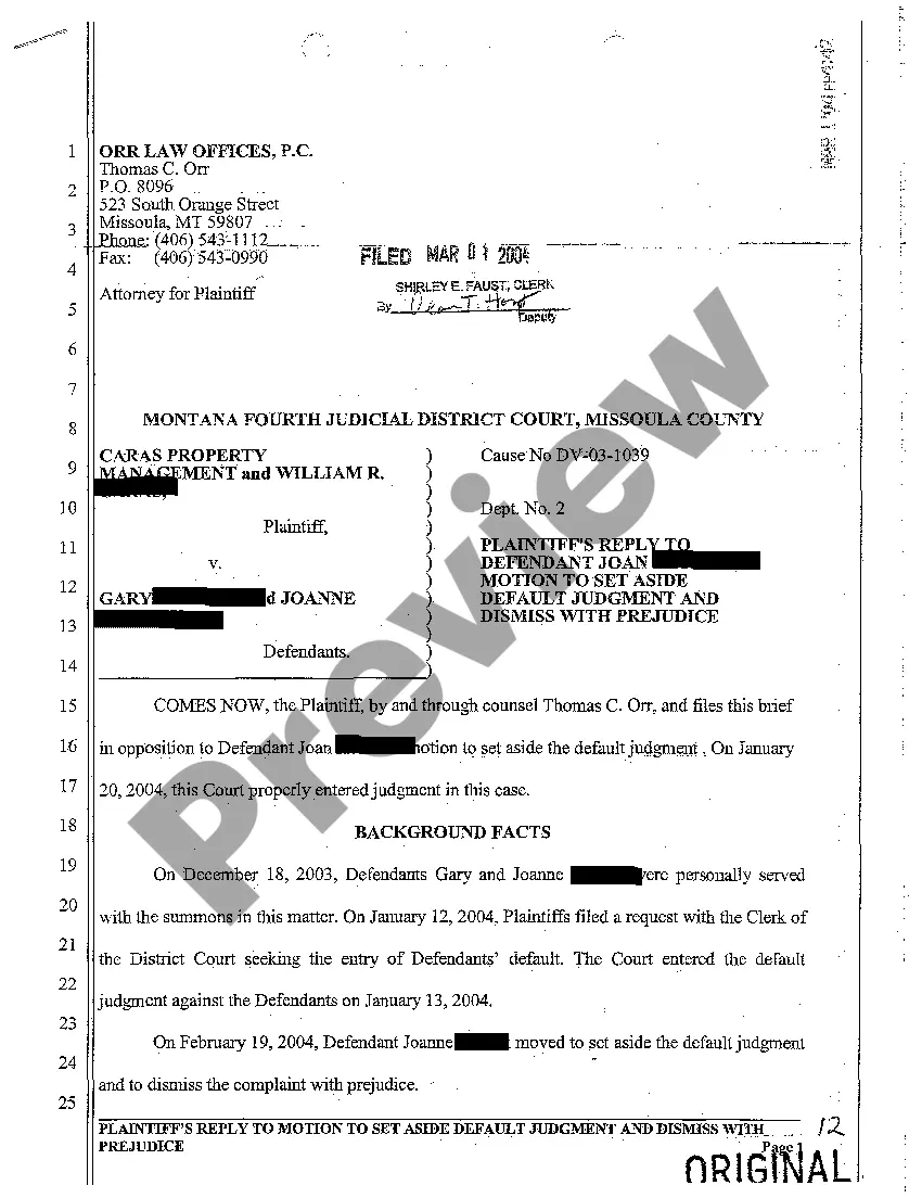 Preview A04 Defendant's Brief in Reply to Plaintiff's Response to Motion to Set Aside Default Judgment