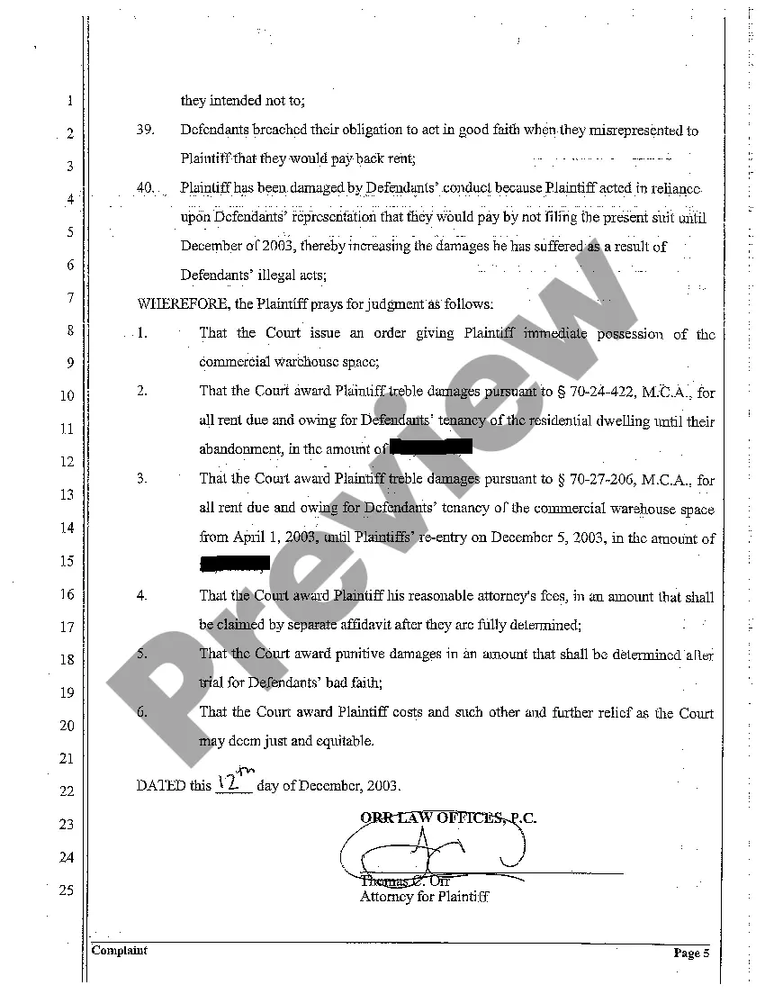 Preview A09 Complaint for Breach of Contract