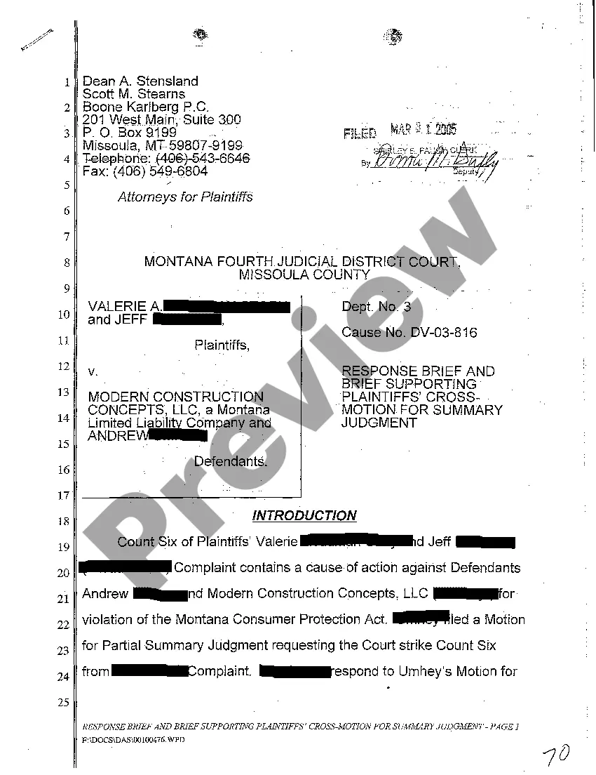 Preview A05 Plaintiff's Response to Defendants' Brief in Support of Motion