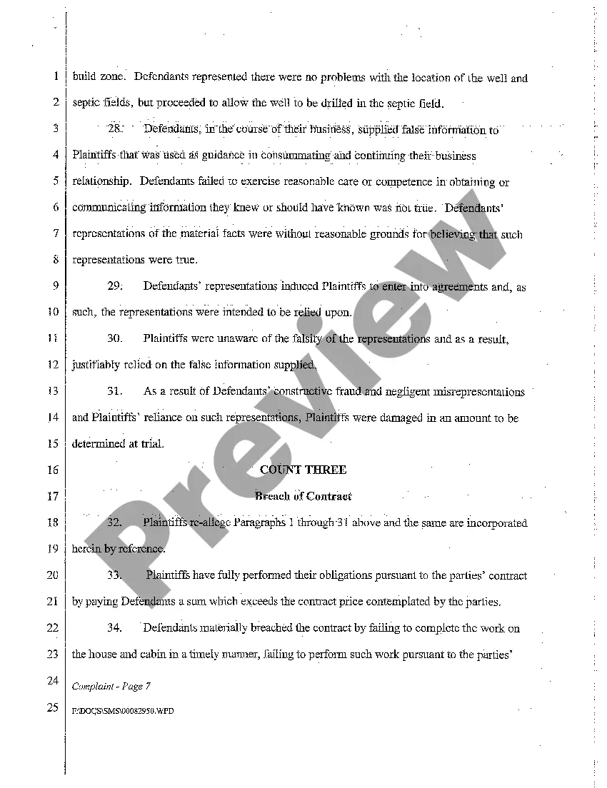 Preview A01 Complaint for Breach of Warranty