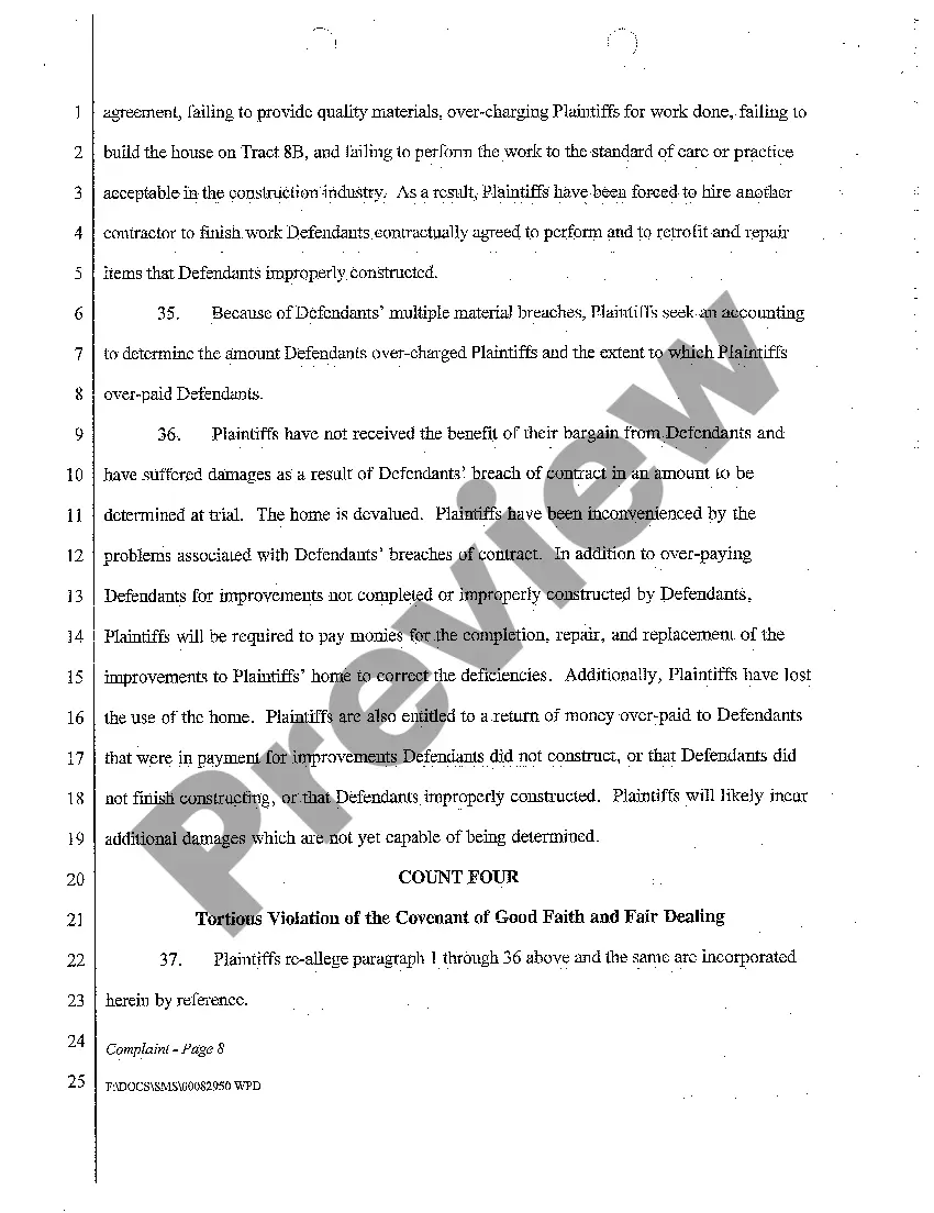 Preview A01 Complaint for Breach of Warranty