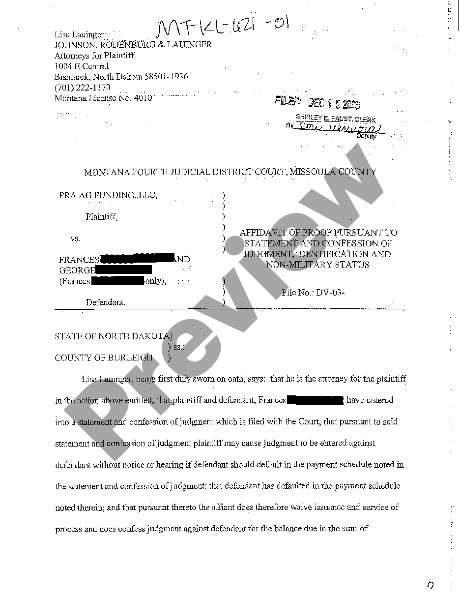 Montana Affidavit of Proof Pursuant to Statement and Confession of ...