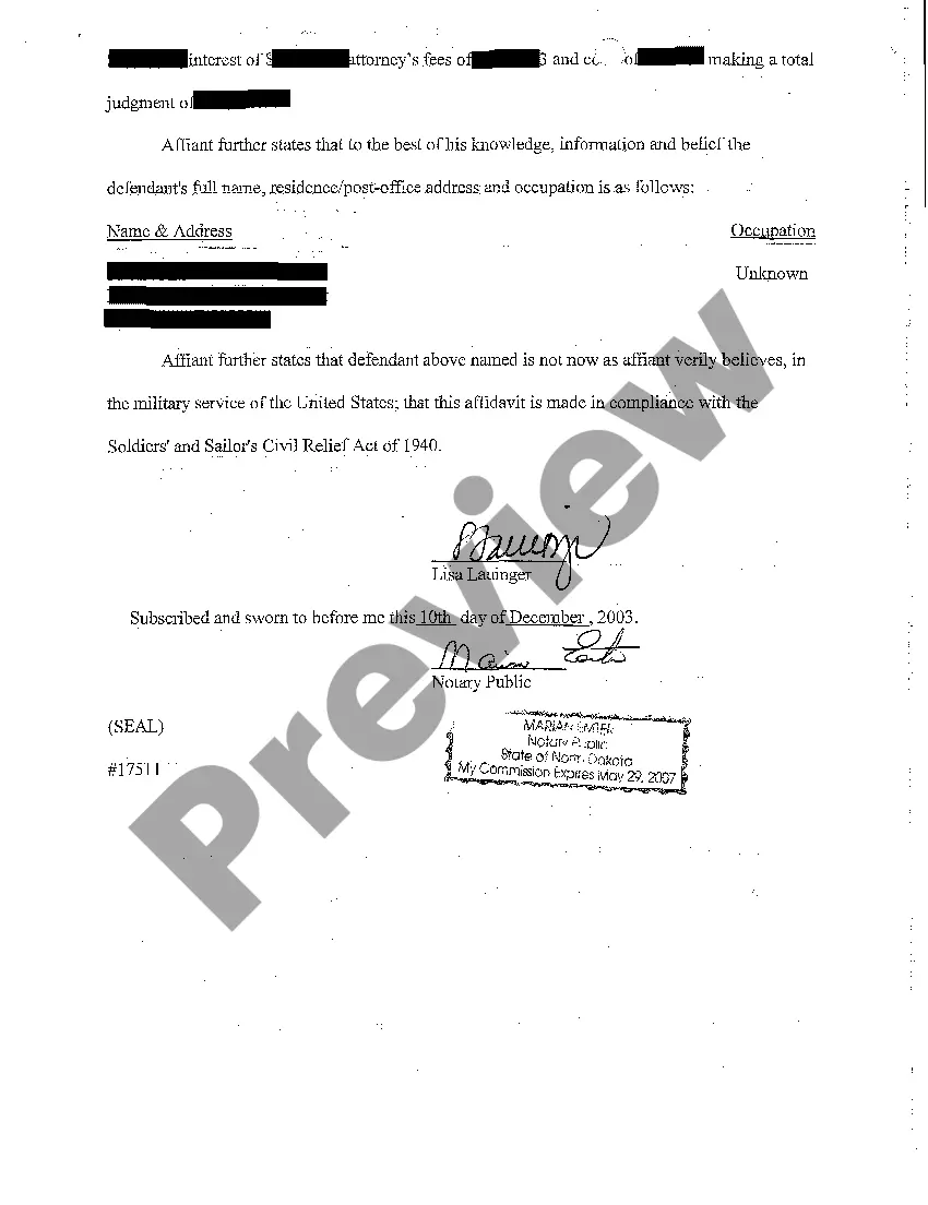 Preview A01 Affidavit of Proof Pursuant to Statement and Confession of Judgment, Identification and Non-Military Status