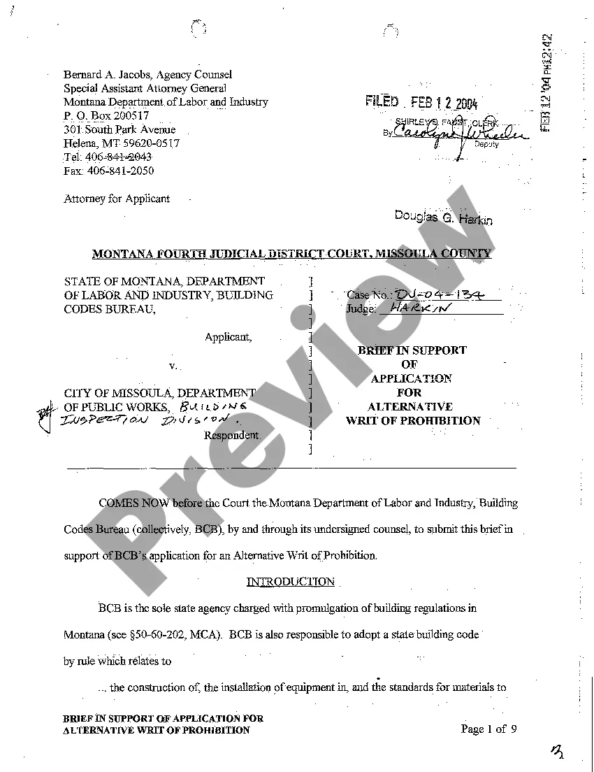 Preview A01 Brief in Support of Respondent's Objection to Application for Alternative Writ of Prohibition