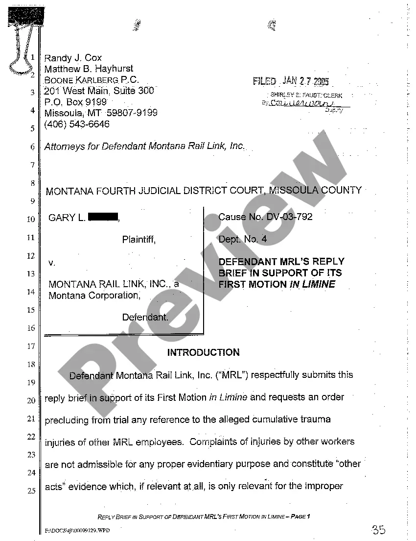 Preview A04 Reply Brief in Support of Defendant's Second Motion in Limine