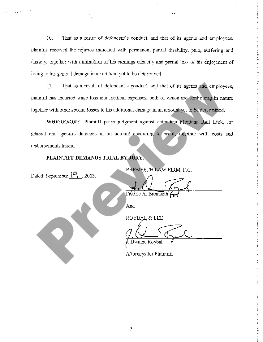 Preview A01 Complaint and Jury Demand regarding FELA