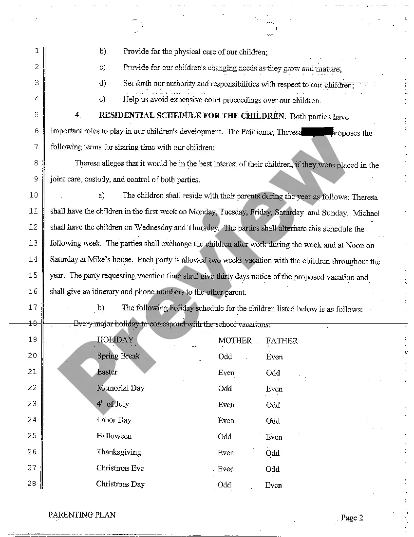 Preview A02 Stipulated Final Parenting Plan