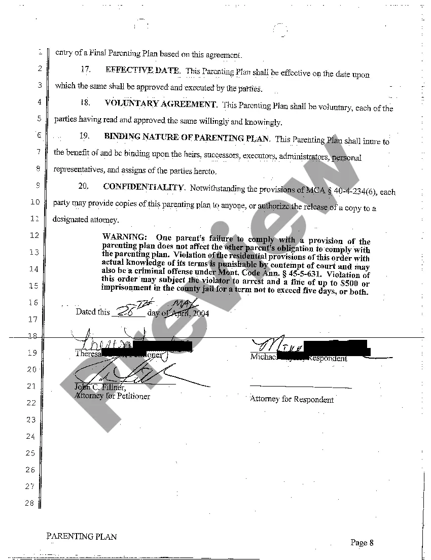 Preview A02 Stipulated Final Parenting Plan