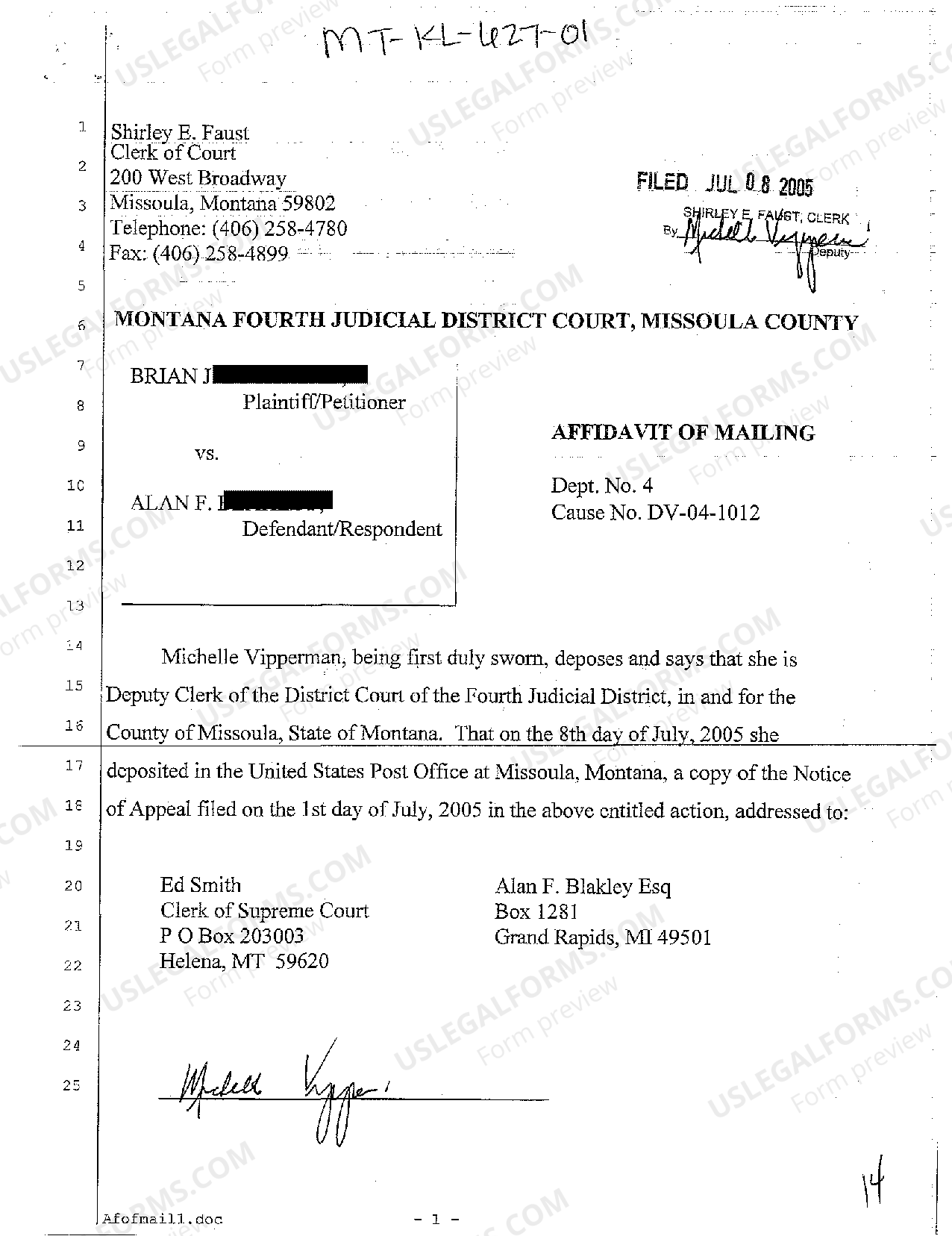 Montana Affidavit of Mailing | US Legal Forms