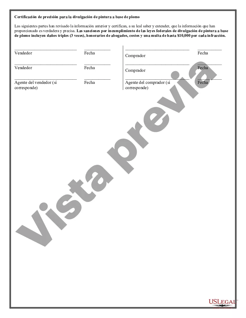 Preview Divulgación de pintura a base de plomo para transacciones de venta