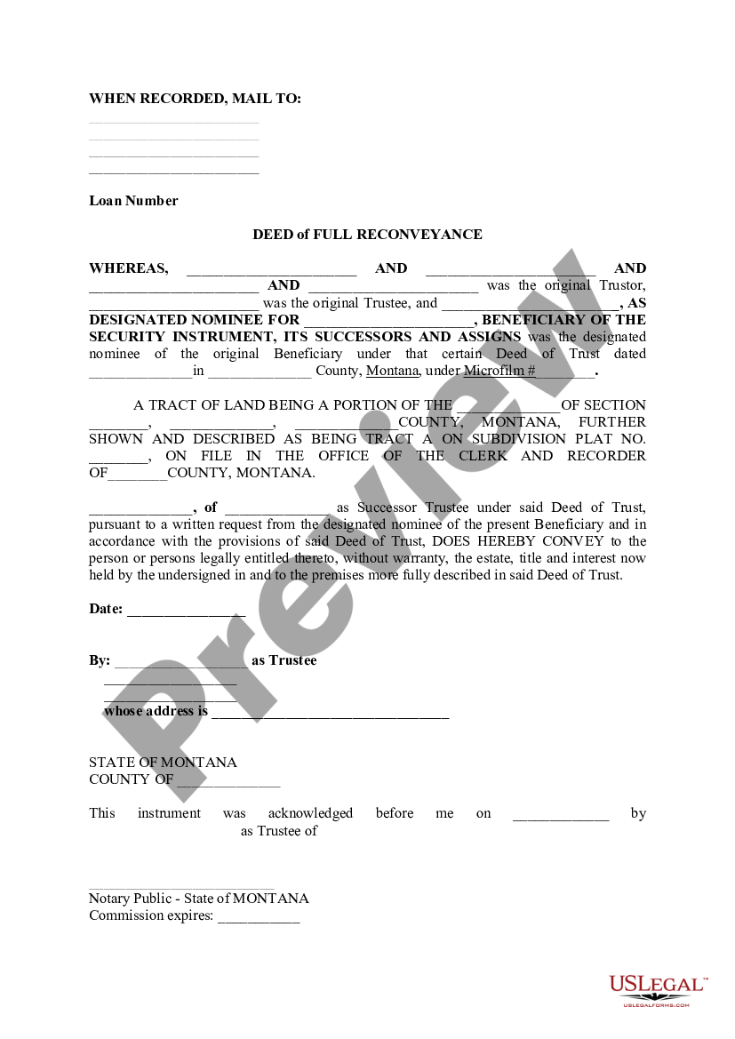 Montana Deed Of Full Reconveyance Full Reconveyance Us Legal Forms 7658