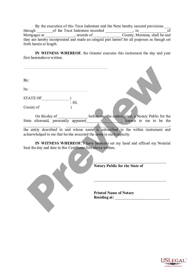 Montana Trust Indenture - Montana Trust Indenture | US Legal Forms