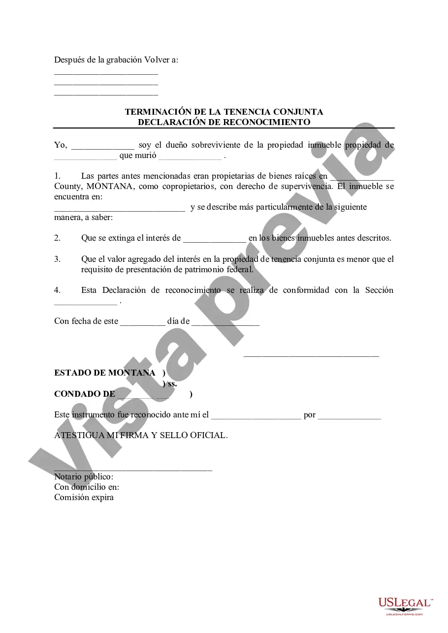 Preview Declaración de reconocimiento de terminación de tenencia conjunta