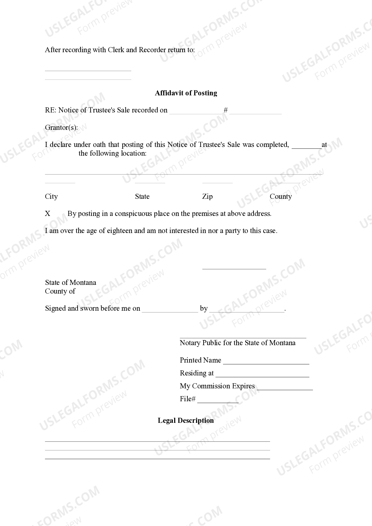 Montana Affidavit of Posting US Legal Forms