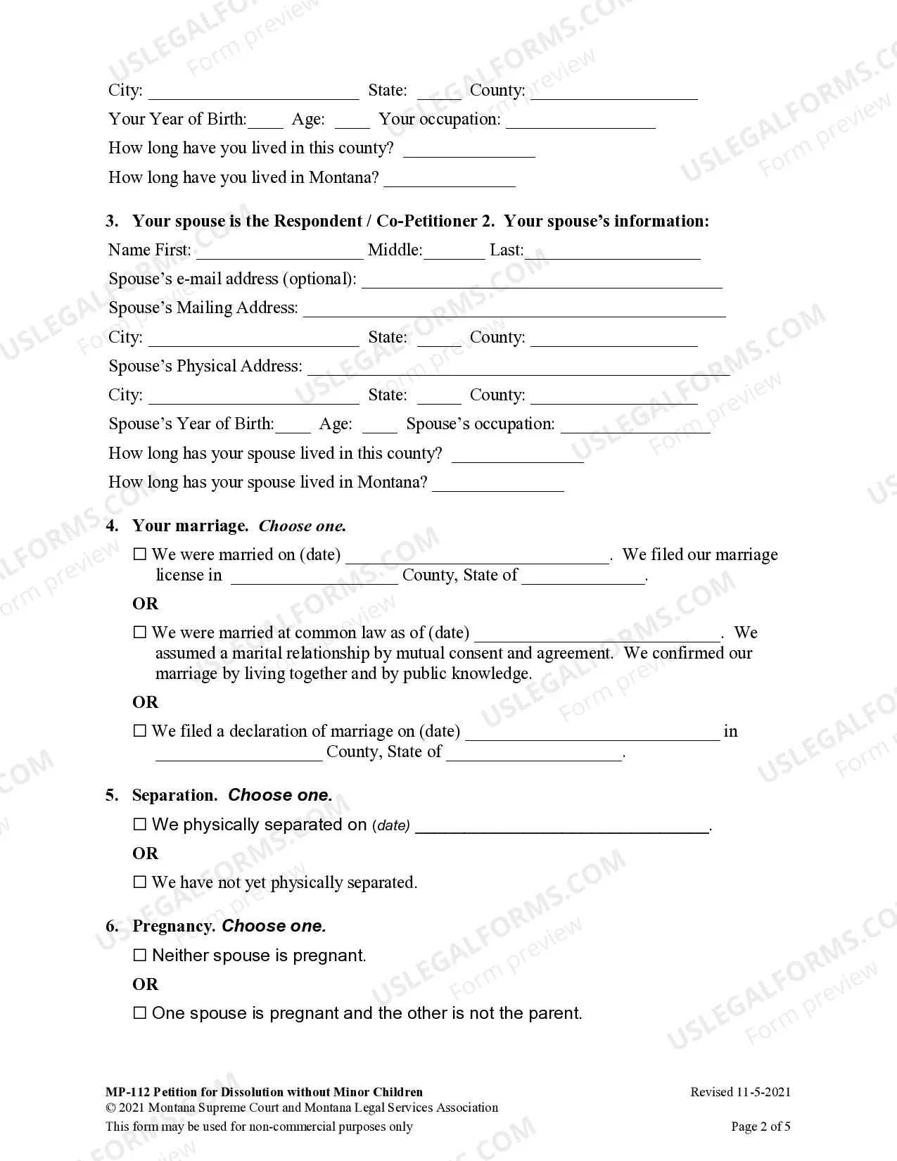 Preview Petition for Dissolution of Marriage no Children