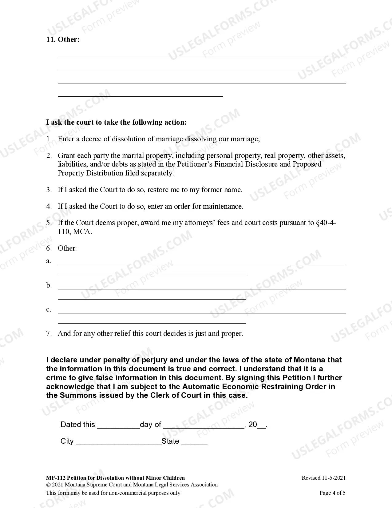 Preview Petition for Dissolution of Marriage no Children