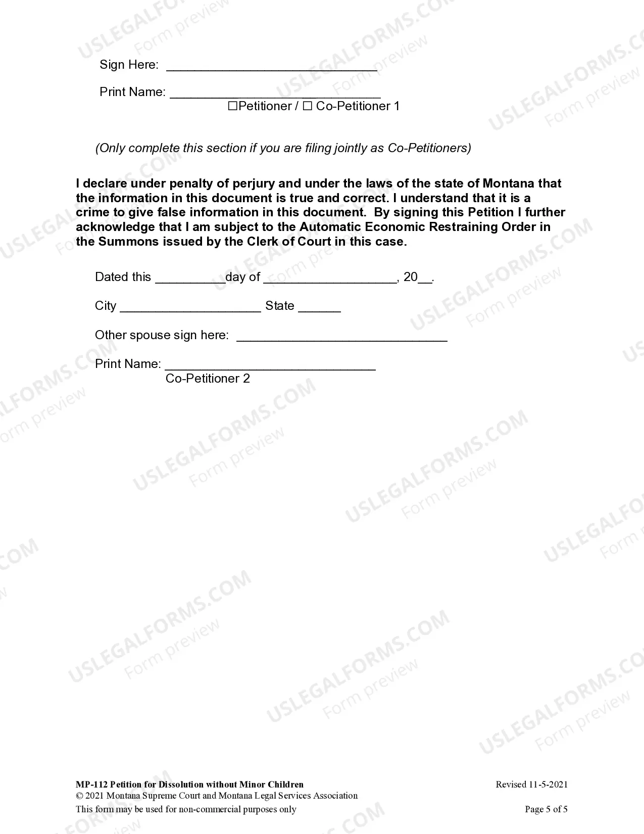 Preview Petition for Dissolution of Marriage no Children
