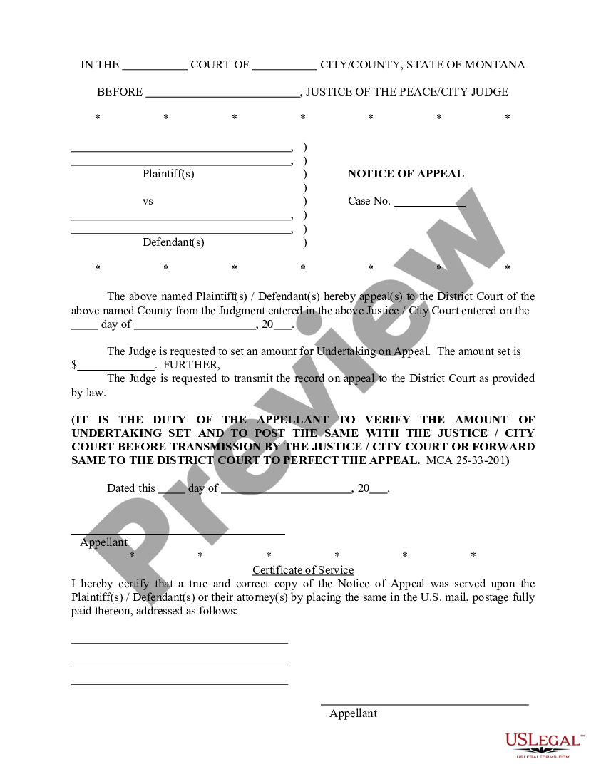 Montana Notice of Appeal | US Legal Forms