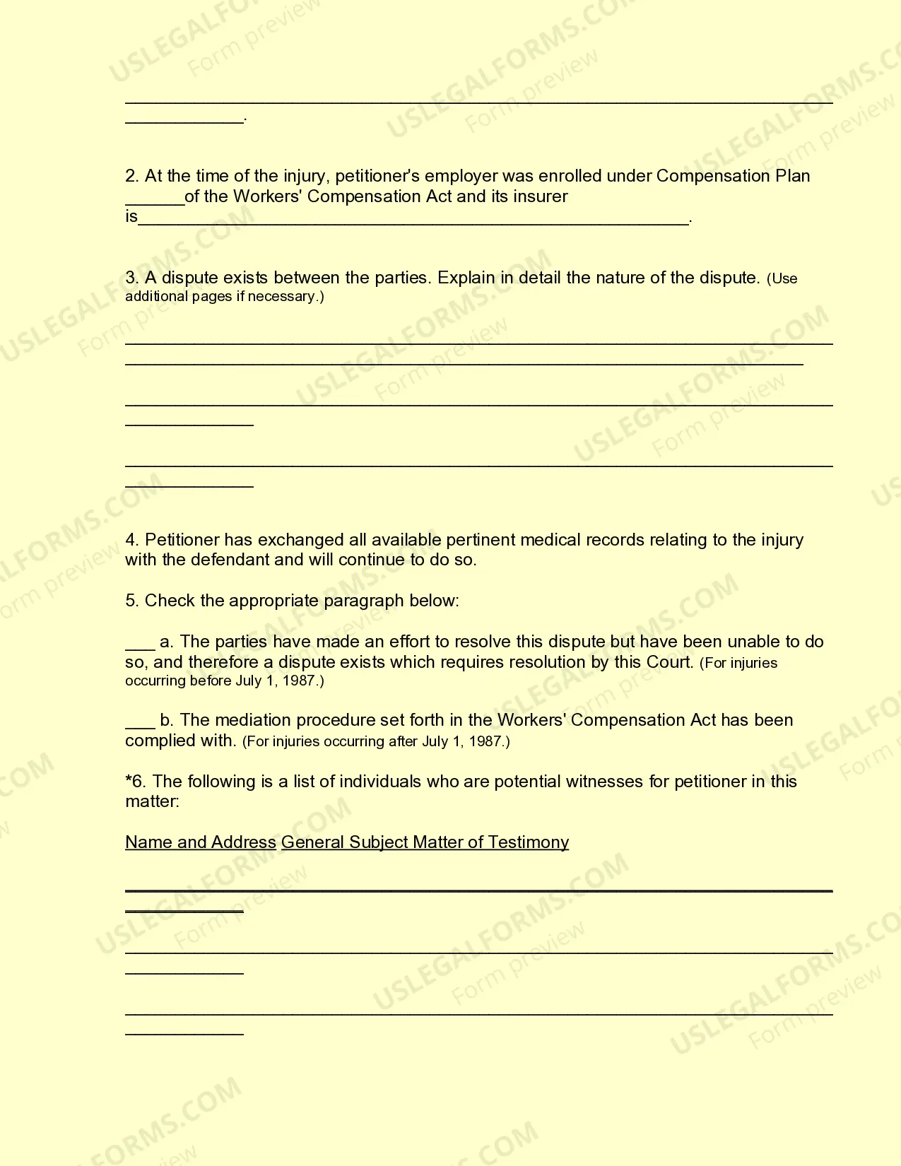 Preview Petition for Hearing - Industrial Injury