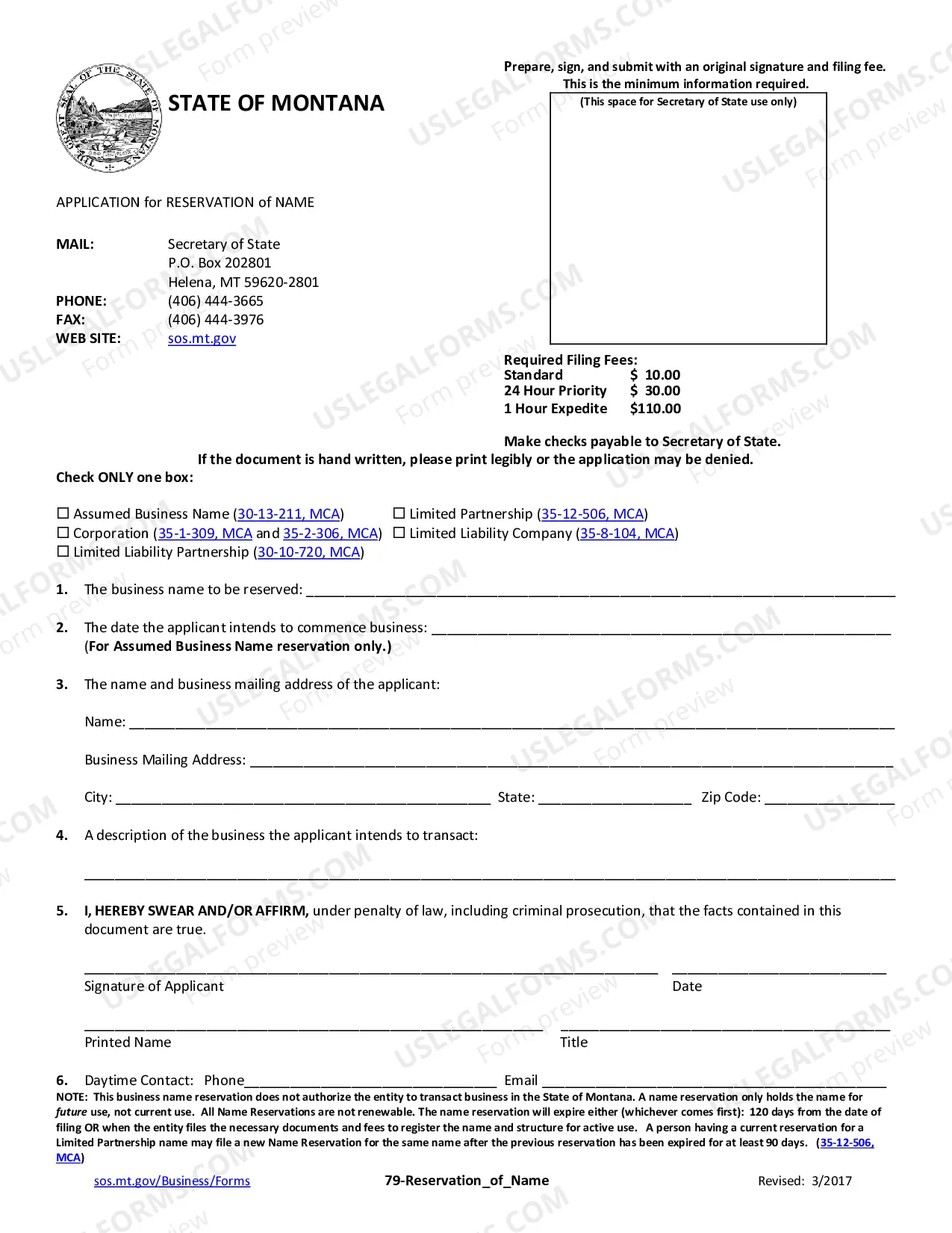 Preview Application of Name Reservation